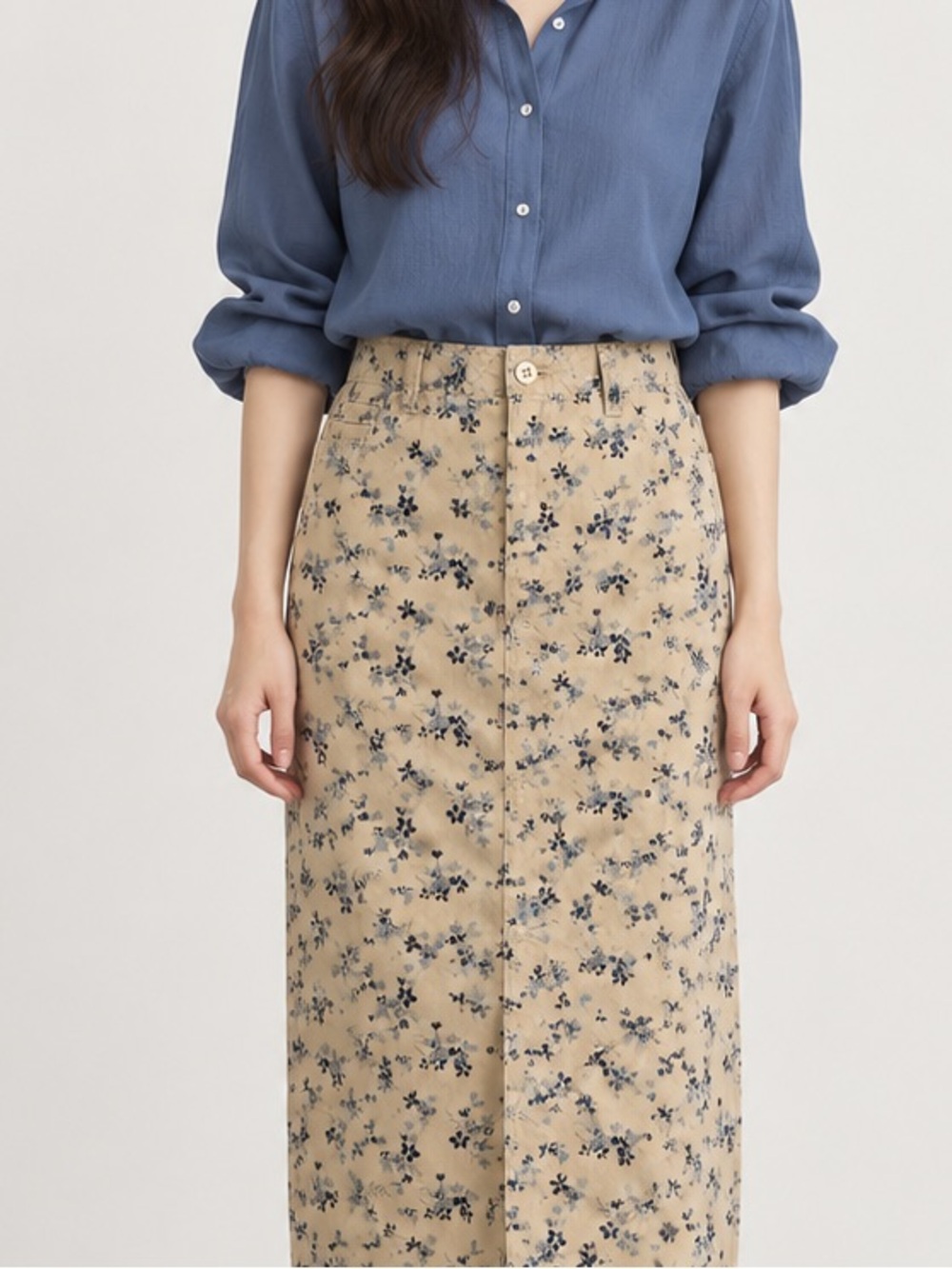 Eddie Bauer Vintage 90s Cream Floral Cotton Midi Skirt 8P